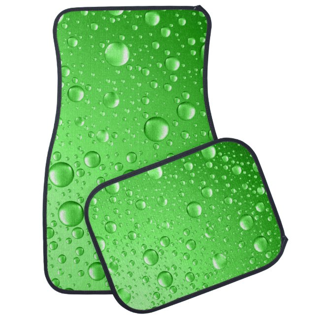 Metallic Bright Green Abstract Rain Drops Car Floor Mat (Set)