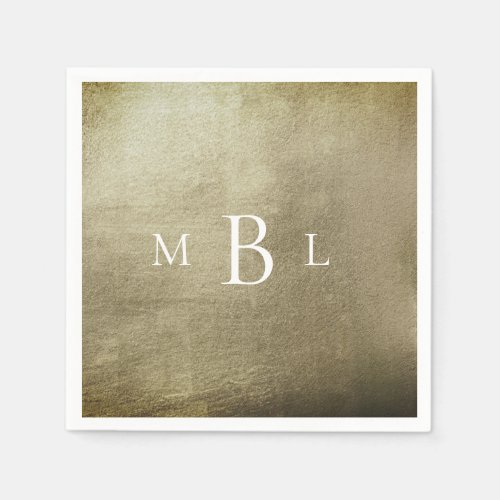 Metallic Bronz White Monogram Wedding Cocktail Napkins