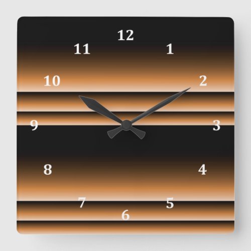 Metallic Bronze Copper Brown Ombre Stripes Square Wall Clock