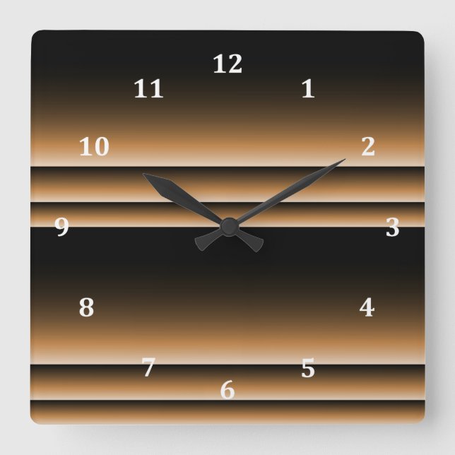 Metallic Bronze Copper Brown Ombre Stripes Square Wall Clock (Front)