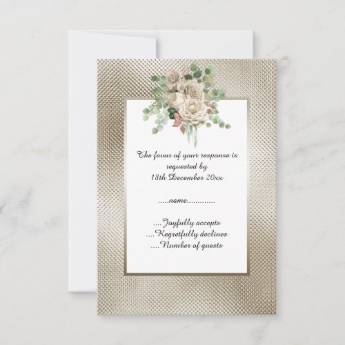 METALLIC BRONZE EMBOSSED WHITE FLORAL CUSTOM RSVP