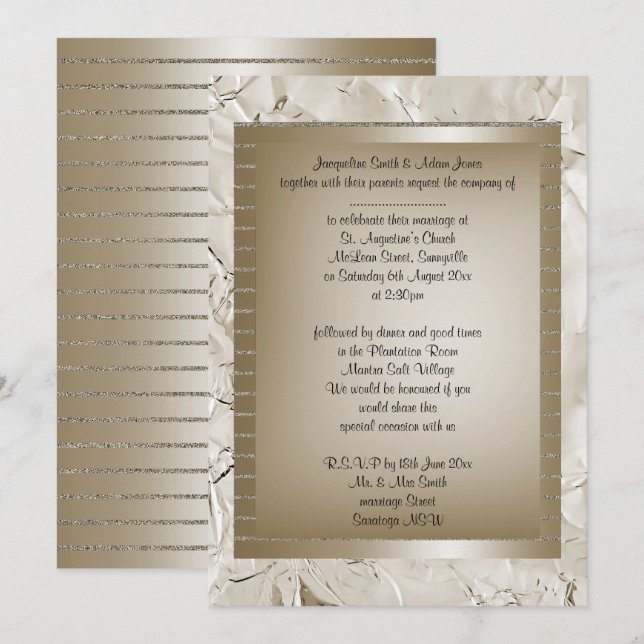 Metallic Bronze Gold Elegant WEDDING Invitation (Front/Back)