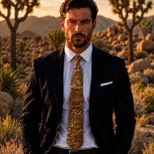 Metallic Bronze Leopard Print Neck Tie