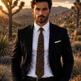 Metallic Bronze Leopard Print Neck Tie