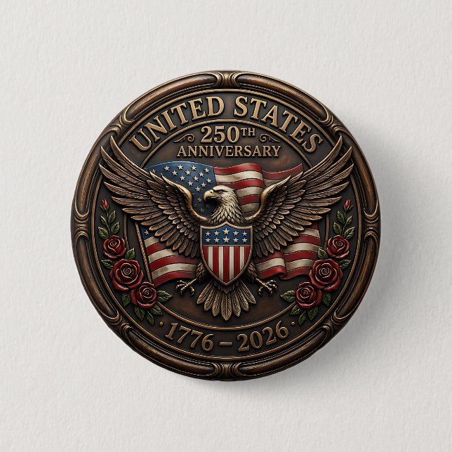 Metallic Bronze United Staes 250th Anniversary  Button (Front)