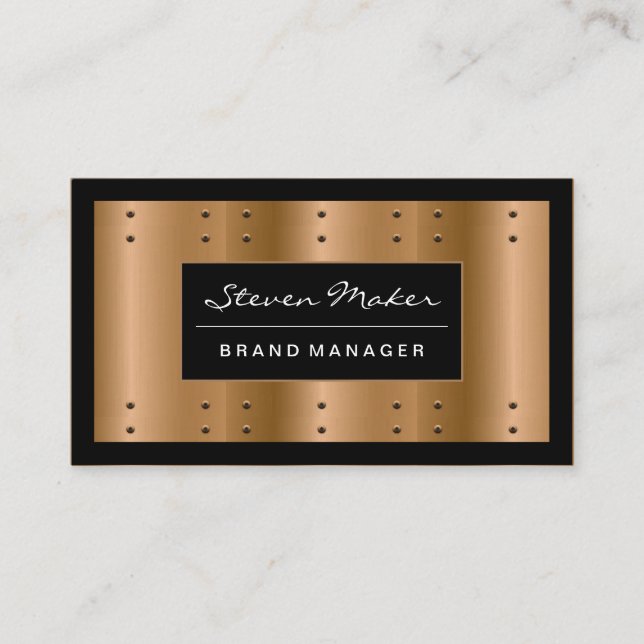 Metallic Bronze with Rivets | Black Border Business Card (Front)