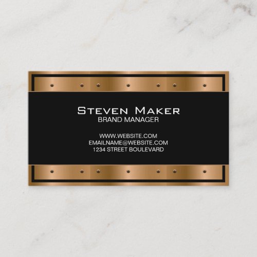 Metallic Bronze with Rivets  Black Border Business Card