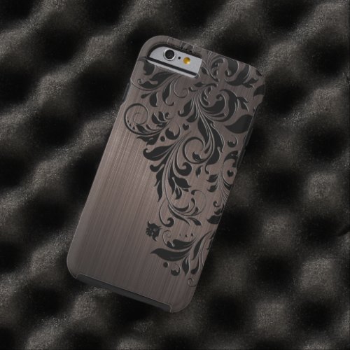 Metallic Brown Brushed Aluminum  Black Lace Tough iPhone 6 Case