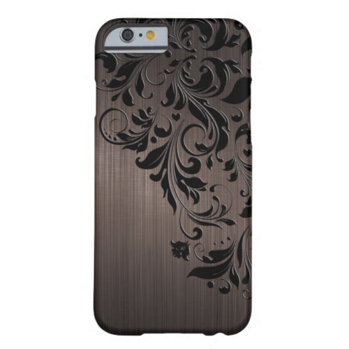 Metallic Brown Brushed Aluminum  Black Lace Barely There iPhone 6 Case