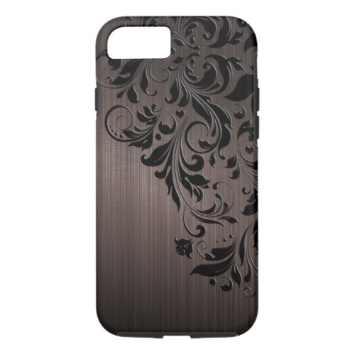 Metallic Brown Brushed Aluminum  Black Lace iPhone 87 Case