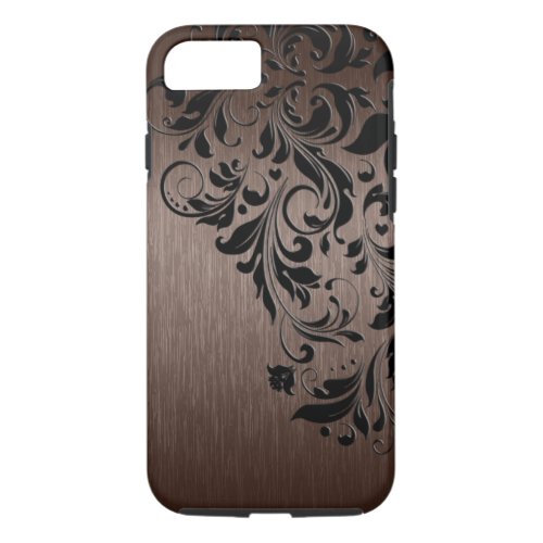 Metallic Brown Brushed  Steel Look  Black Lace iPhone 87 Case