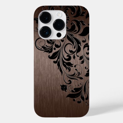 Metallic Brown Brushed  Steel Look  Black Lace Case_Mate iPhone 14 Pro Case