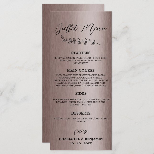 Metallic Brown Wedding Buffet Menu  (Front/Back)