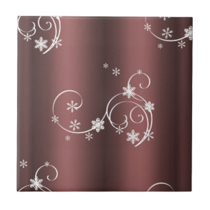 Metallic Brown White Swirls Christmas Ceramic Tile