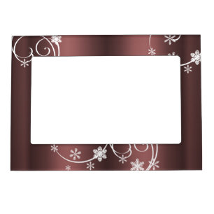 Metallic Brown White Swirls Christmas Magnetic Picture Frame
