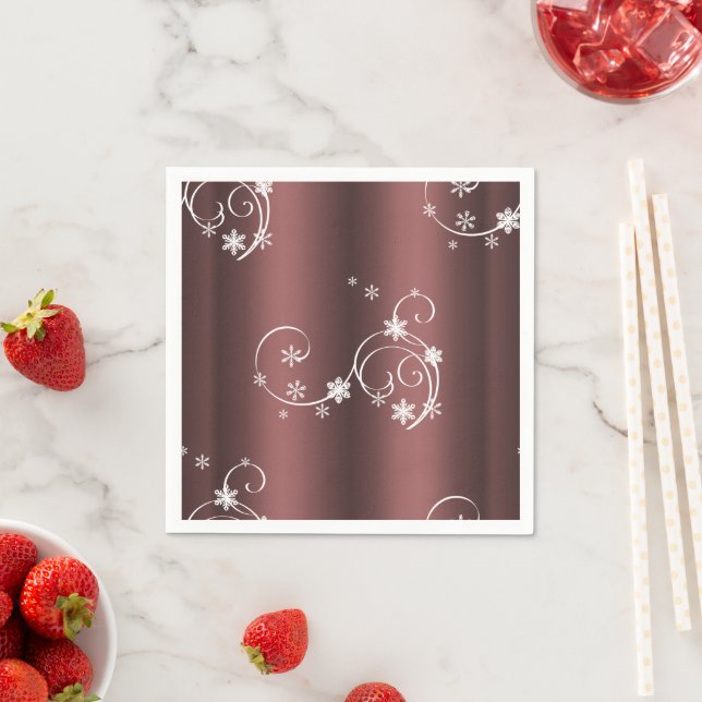 Metallic Brown White Swirls Christmas Napkins (Insitu)