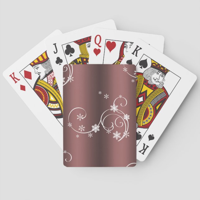 Metallic Brown White Swirls Christmas Poker Cards (Back)