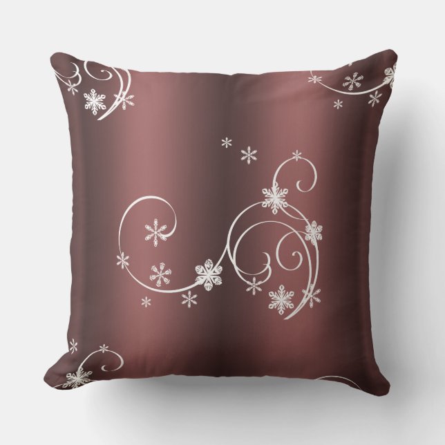 Metallic Brown White Swirls Christmas Throw Pillow (Front)