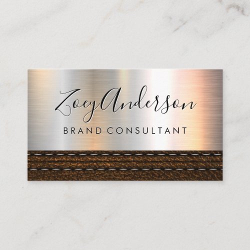 Metallic Brush Background  Brown Leather Business Card