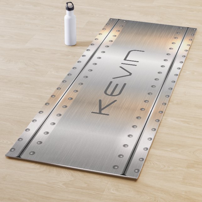 Metallic brushed aluminum geometric design yoga mat (In Situ)