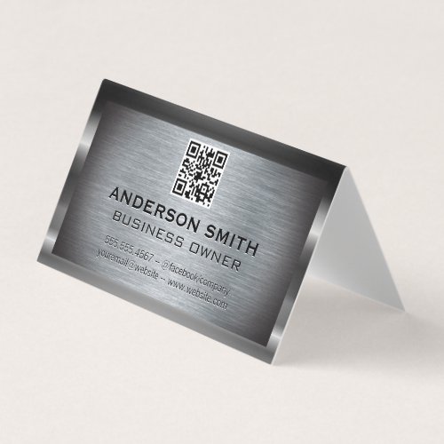 Metallic Brushed Background   QR Code Business Card