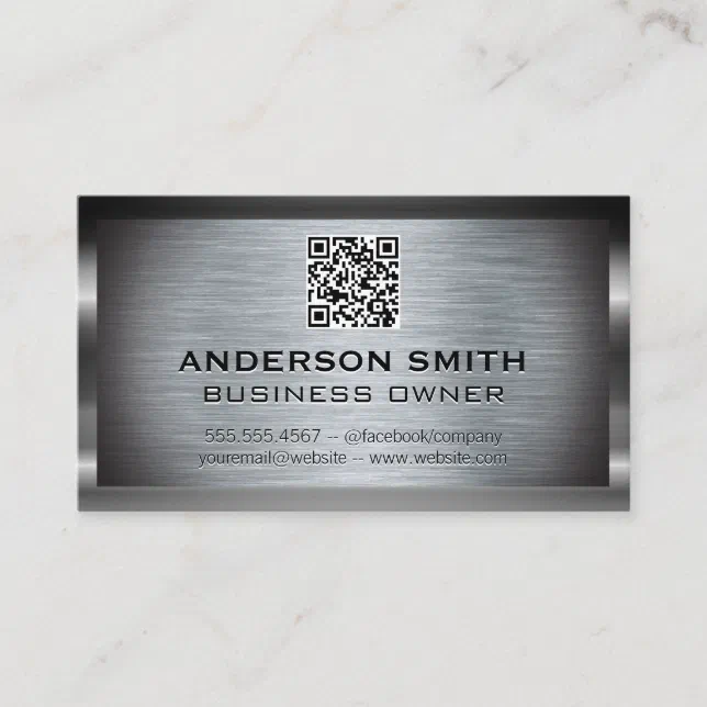 Metallic Brushed Background | QR Code Business Card | Zazzle