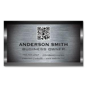 Metallic Brushed Background QR Code Business Card Magnet