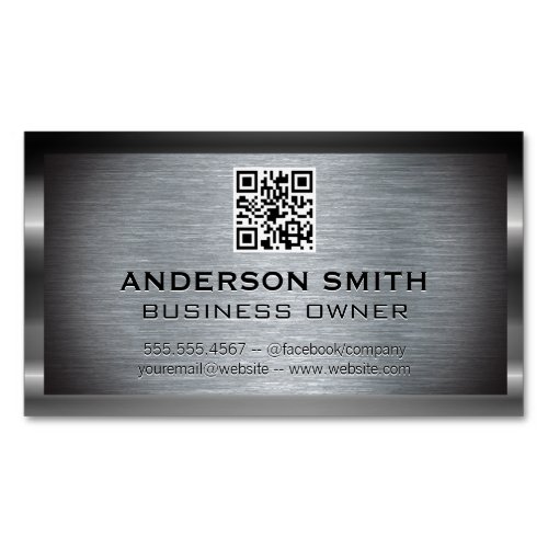 Metallic Brushed Background   QR Code Business Card Magnet