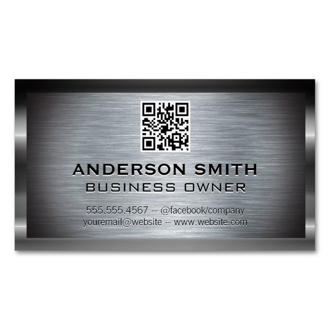 Metallic Brushed Background |  QR Code Business Card Magnet (Front)