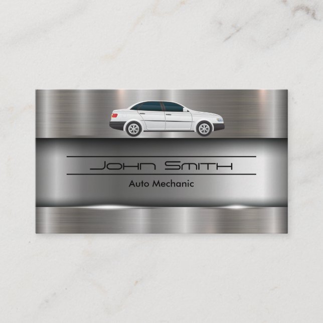 Metallic Brushed Industrial | Auto Logo Business Card (Front)