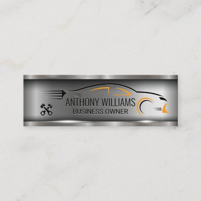 Metallic Brushed Industrial | Car Pistons Mini Business Card (Front)