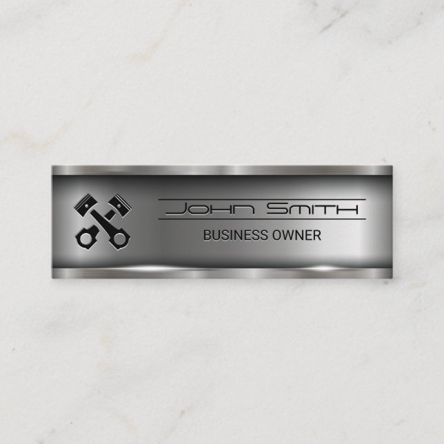 Metallic Brushed Industrial | Car Pistons Mini Business Card (Front)