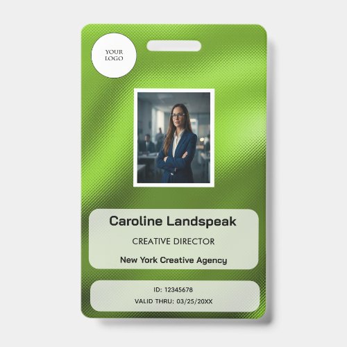 Metallic Brushed Lime Green Custom Logo Photo ID  Badge