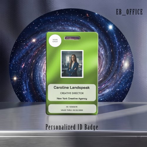 Metallic Brushed Lime Green Custom Logo Photo ID  Badge