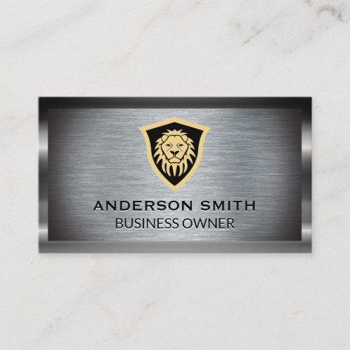 Metallic Brushed Lion Shield Business Card