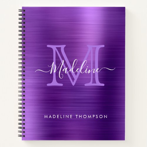 Metallic Brushed Purple Modern Script Monogram Notebook