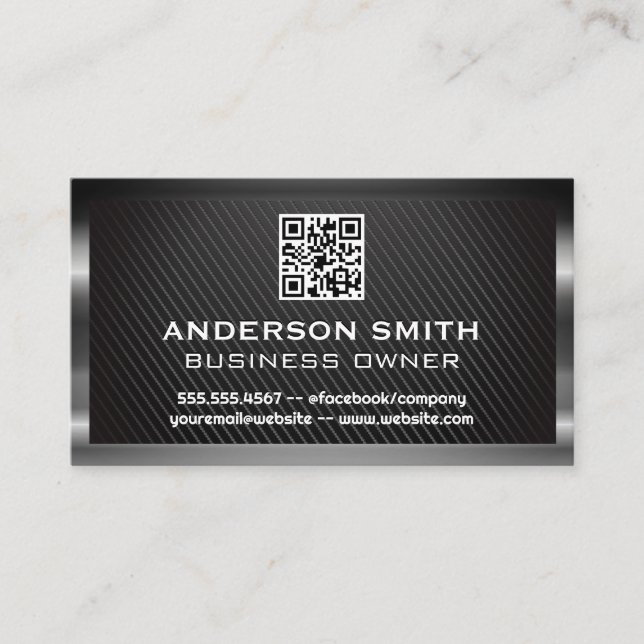Metallic Brushed  | QR Code | Carbon Fiber Business Card (Front)