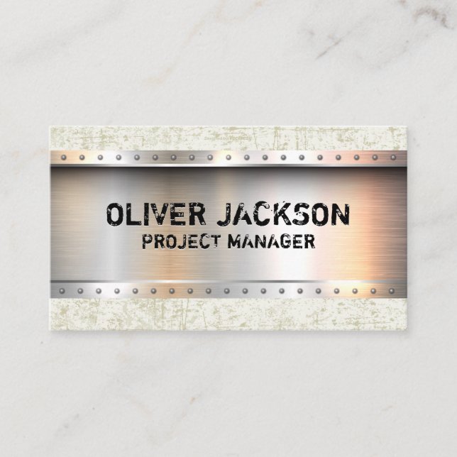 Metallic Brushed | Rivets | Grunge Texture Business Card (Front)