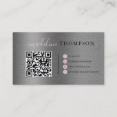 Metallic Brushed Steel Pale Pink Script Qr Code Business Card (Back)