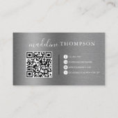 Metallic Brushed Steel Silver Script Qr Code Business Card | Zazzle