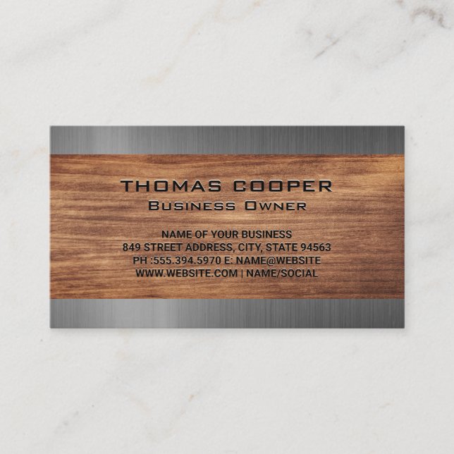 Metallic Brushed | Wood Trim Business Card (Front)