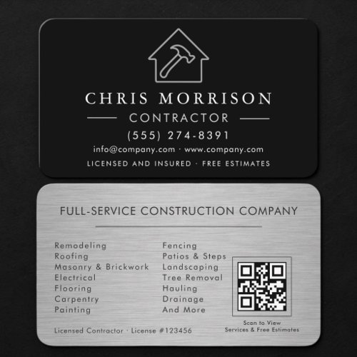 Metallic Building Construction QR Code Silver Business Card