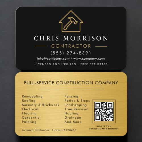 Metallic Building Contractor QR Code Business Card