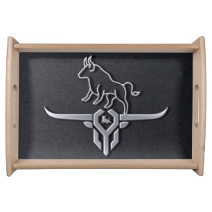 Metallic Bull Power 3D Serving Tray in Silver