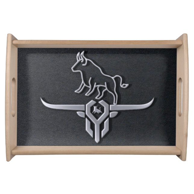 Metallic Bull Power 3D Serving Tray in Silver (Front)