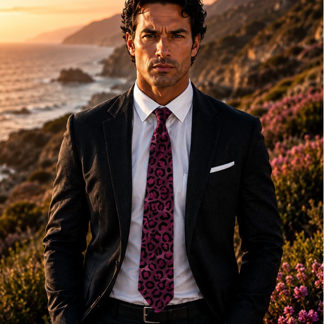Metallic Burgundy Leopard Print Neck Tie (Creator Uploaded)