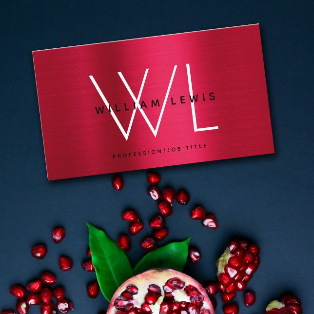Metallic Burgundy Red Monogram Modern Minimalist  Business Card (Creator Uploaded)
