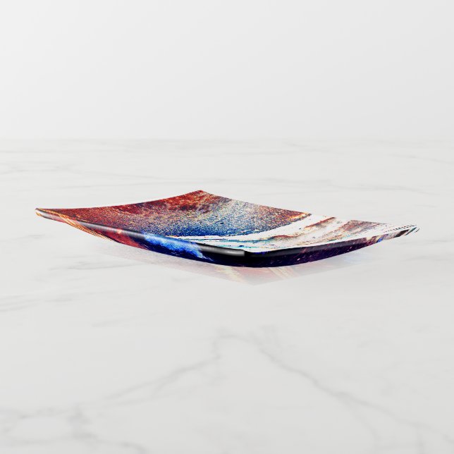 Metallic Bus Curb Blue Rectangular Trinket Tray (Angled)