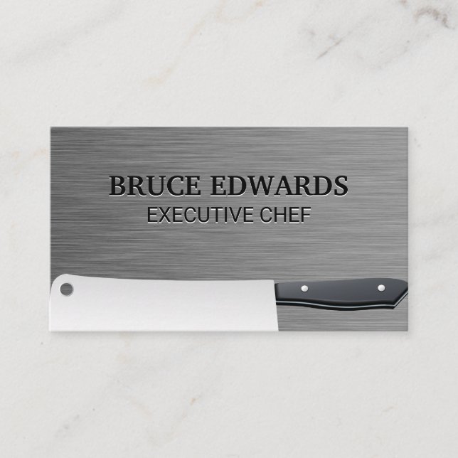 Metallic Butcher Knife Business Card (Front)