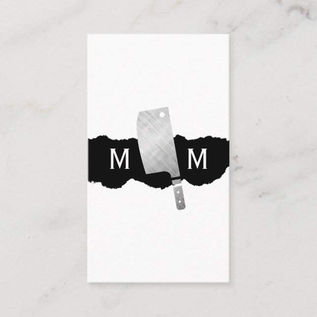Metallic Butcher Knife Monogram Business Card (Front)